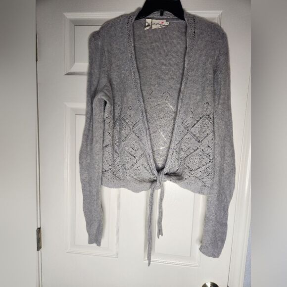 Pure DKNY  M/L Gray Lngslvs Knitted Tie WOOL CASHMERE Women’s Opened Cardigan - Picture 2 of 9